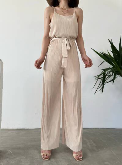 İp Askılı Kuşaklı Krinkle Tulum - 2