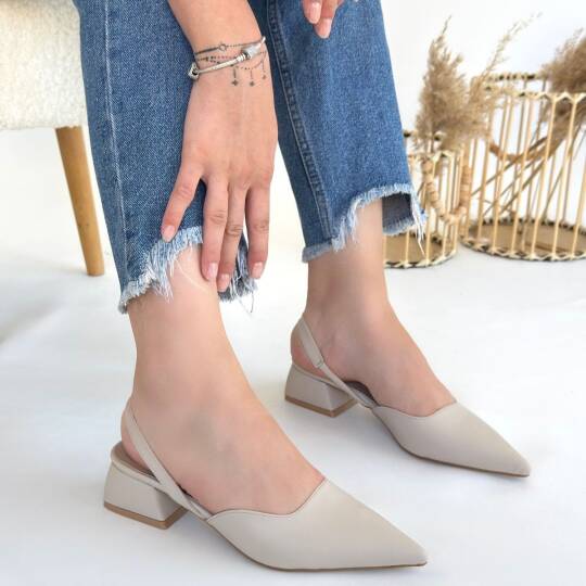 Jenti Bej Cilt Topuklu Ayakkabı - 4