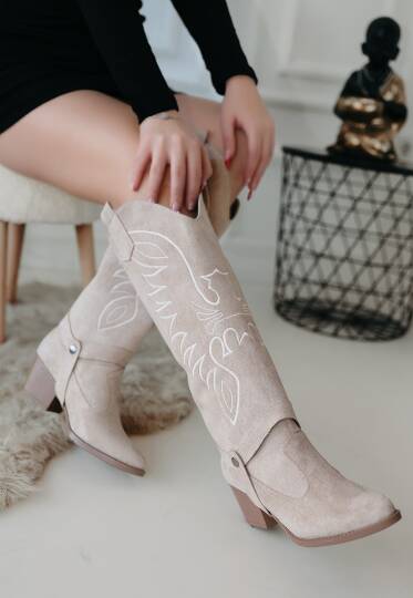 Jilla Bej Süet Tak Çıkar Topuklu Bot Ve Çizme - 3