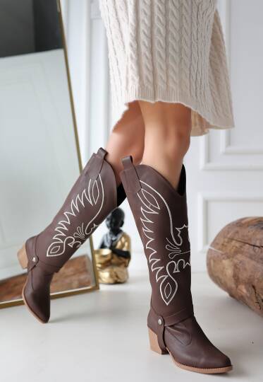 Jilla Kahverengi Cilt Tak Çıkar Topuklu Bot Ve Çizme - 3