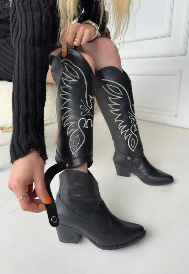 Jilla Siyah Cilt Tak Çıkar Topuklu Bot Ve Çizme - 2