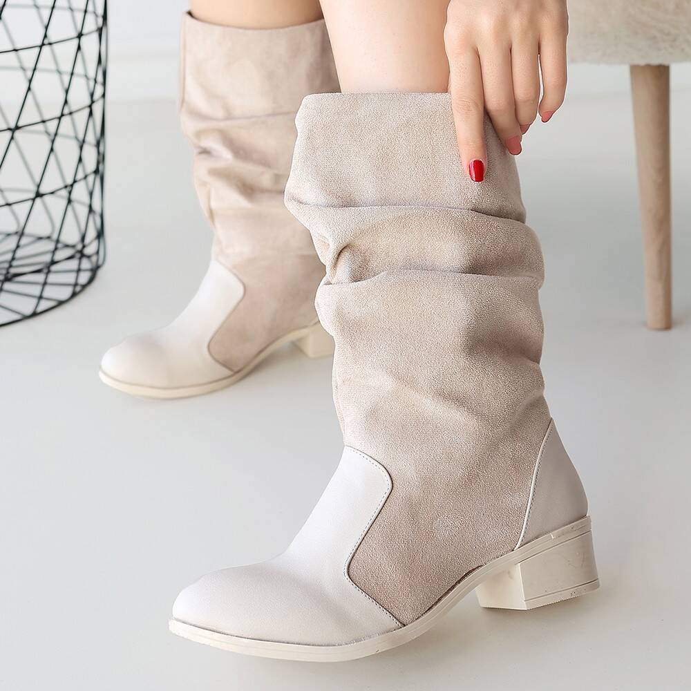 Jolin Bej Cilt Süet Detaylı Çizme - 4