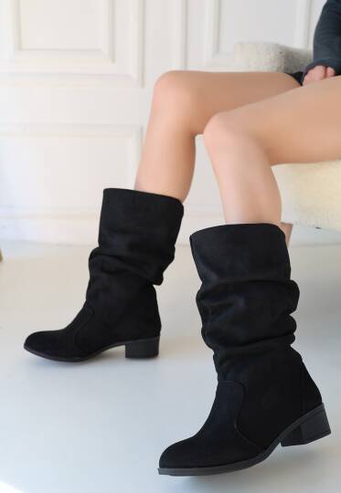 Jolin Siyah Süet Topuklu Çizme - 3
