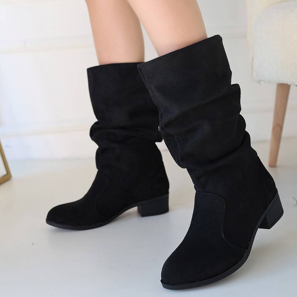 Jolin Siyah Süet Topuklu Çizme - 4