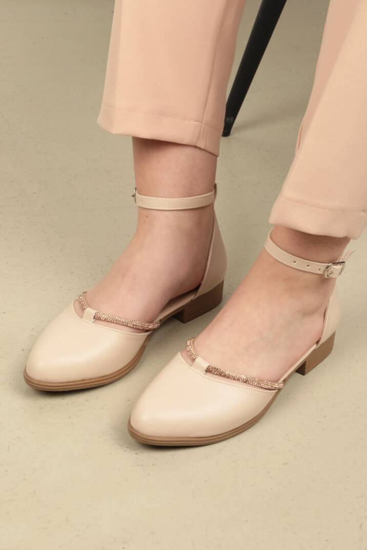 Kadın Kısa Topuklu Abiye Ayakkabı-Ten - 4