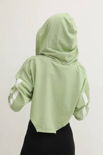 Kapşonlu Yan Dekolteli Sweat Yeşil - P-019669 - 4