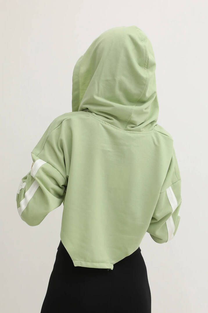 Kapşonlu Yan Dekolteli Sweat Yeşil - P-019669 - 4