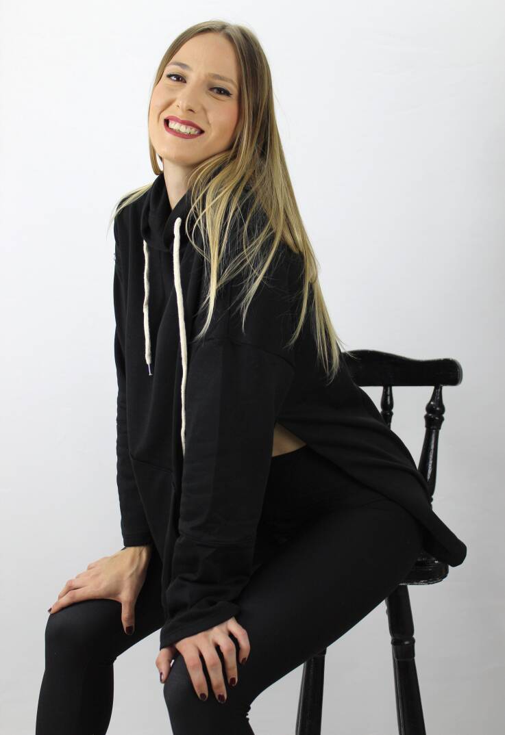 Kapşonlu Yan Yırtmaçlı Sweat Siyah - 21R1178 - 4