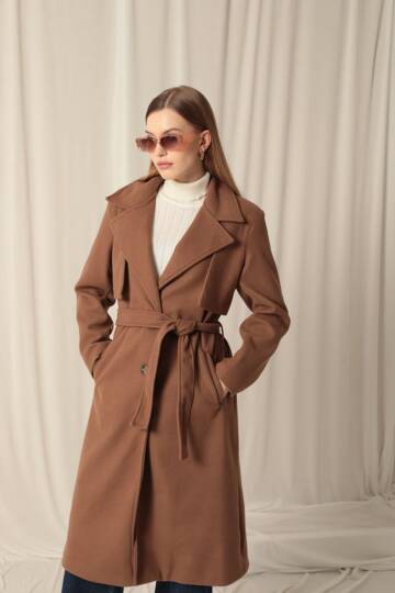 Kaşe Kumaş Allerli Kadın Taba Kaban - 2