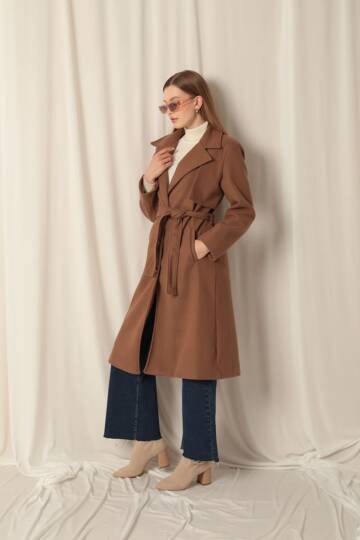 Kaşe Kumaş Allerli Kadın Taba Kaban - 3