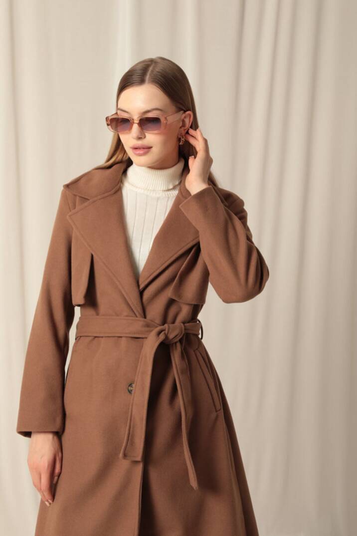 Kaşe Kumaş Allerli Kadın Taba Kaban - 4