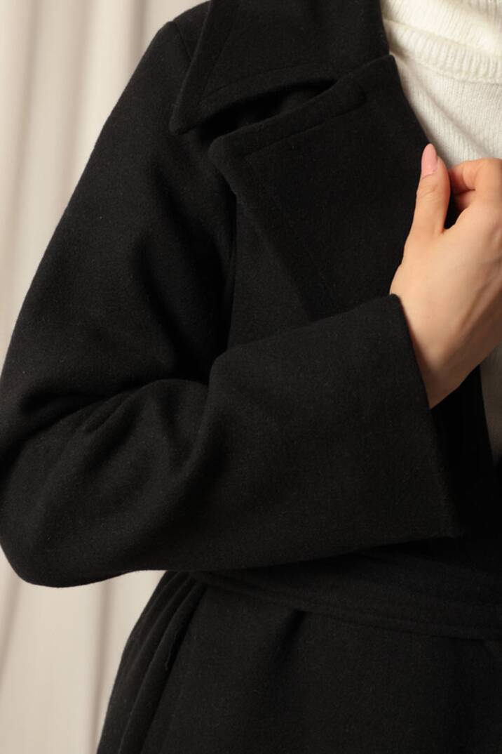 Kaşe Kumaş Astarlı Kadın Siyah Kaban - 5