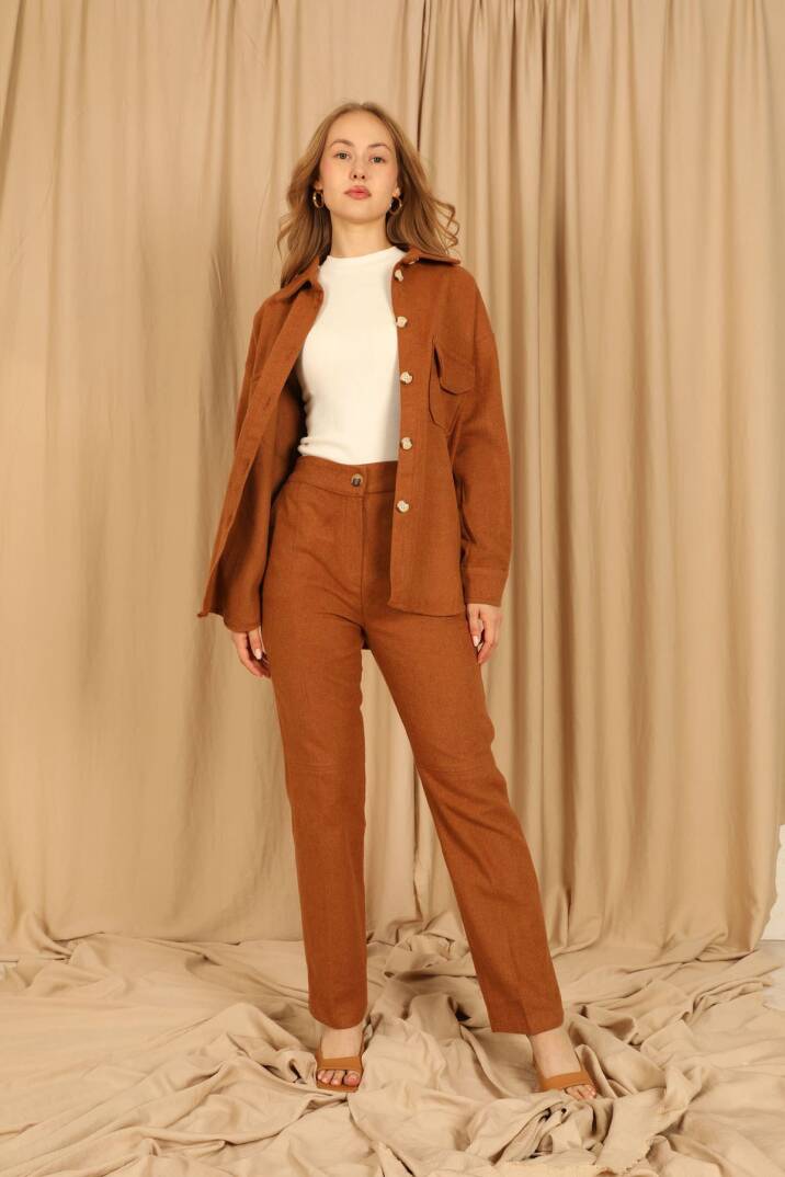 Kaşe Kumaş Klasik Kadın Camel Pantolon - 1