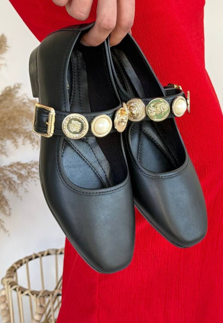 Koope Siyah Cilt Babet Ayakkabı - 2