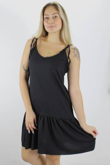 Krinkıl İp Askılı Elbise Siyah - 1456.65 - 2