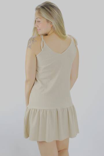 Krinkıl İp Askılı Elbise Vizon - 1456.65 - 4