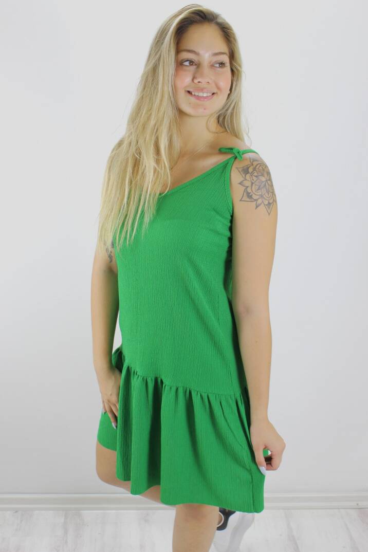 Krinkıl İp Askılı Elbise Yeşil - 1456.65 - 1