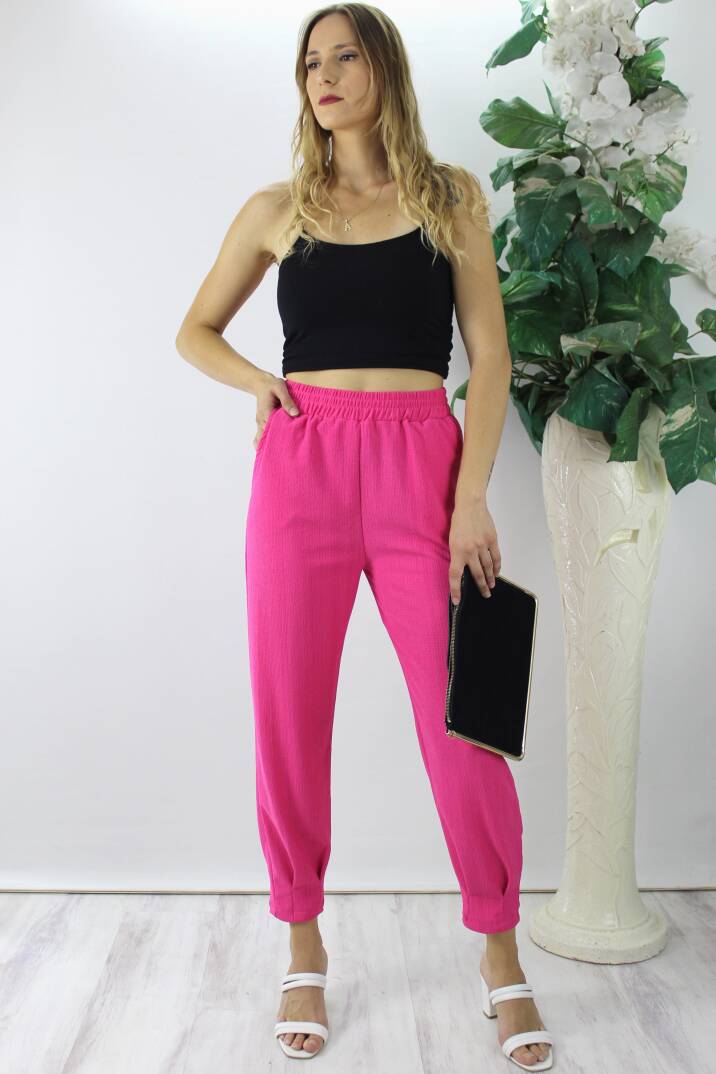 Krinkıl Paça Pensli Pantolon Fuşya - 130.265 - 1