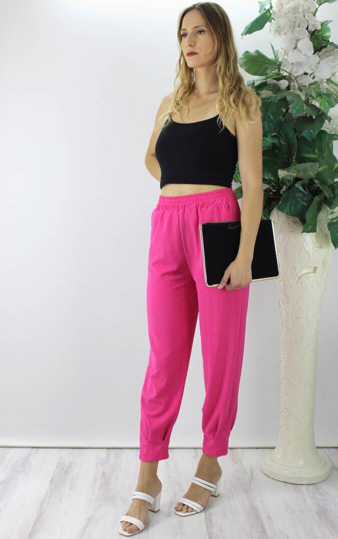 Krinkıl Paça Pensli Pantolon Fuşya - 130.265 - 2