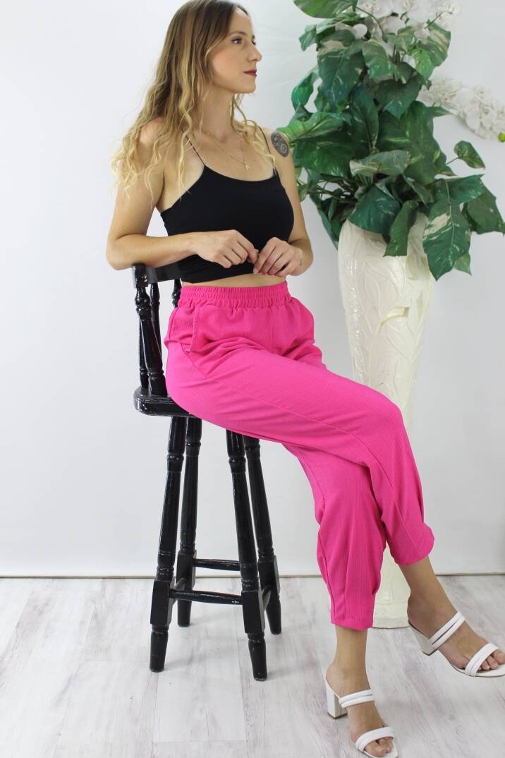 Krinkıl Paça Pensli Pantolon Fuşya - 130.265 - 3