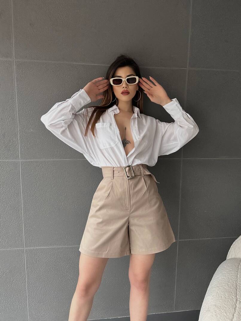 Kuş Gözü Kemerli Geniş Paçalı Mom Şort - 2