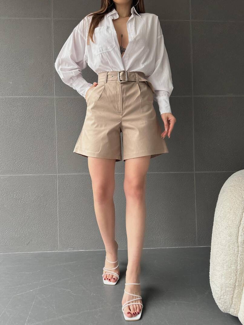 Kuş Gözü Kemerli Geniş Paçalı Mom Şort - 3