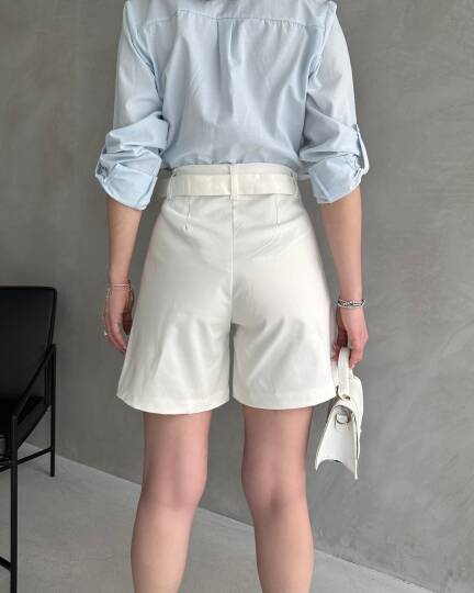 Kuş Gözü Kemerli Geniş Paçalı Mom Şort - 2