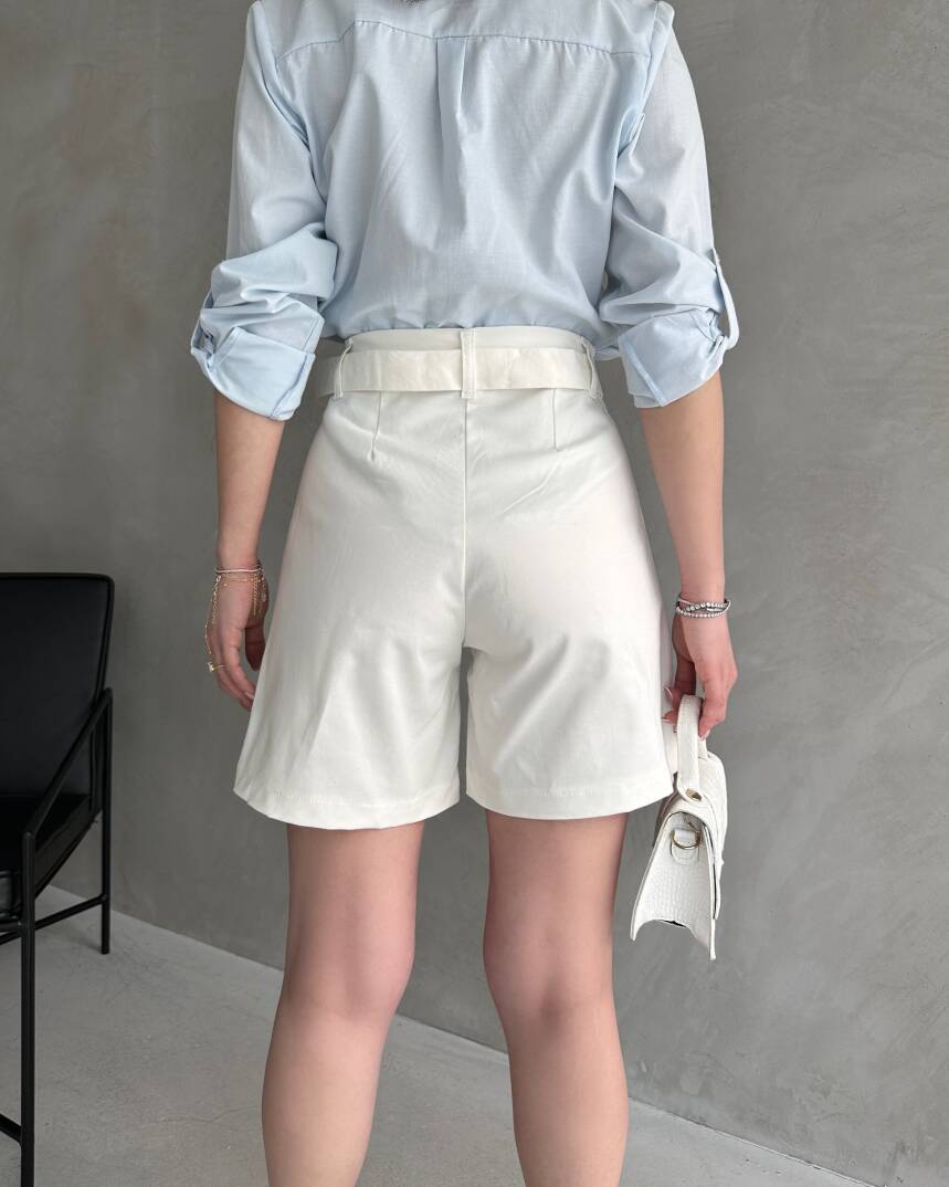 Kuş Gözü Kemerli Geniş Paçalı Mom Şort - 2