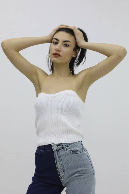 Likralı Triko Büstiyer Ekru - P-019895 - 2