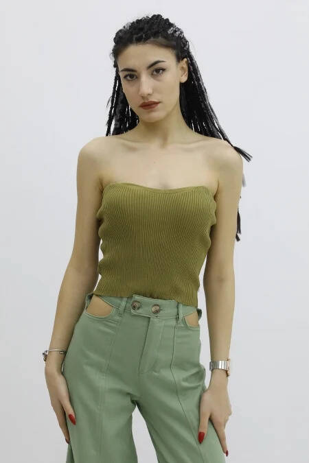 Likralı Triko Büstiyer Haki - P-019895 - 1