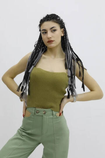 Likralı Triko Büstiyer Haki - P-019895 - 3