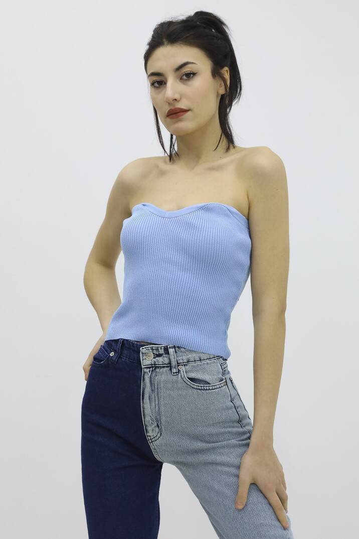 Likralı Triko Büstiyer Mavi - P-019895 - 1