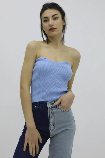Likralı Triko Büstiyer Mavi - P-019895 - 2