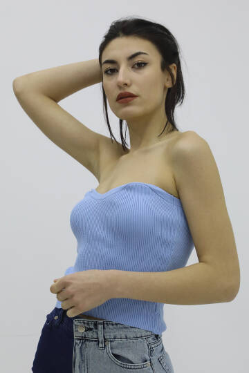 Likralı Triko Büstiyer Mavi - P-019895 - 3