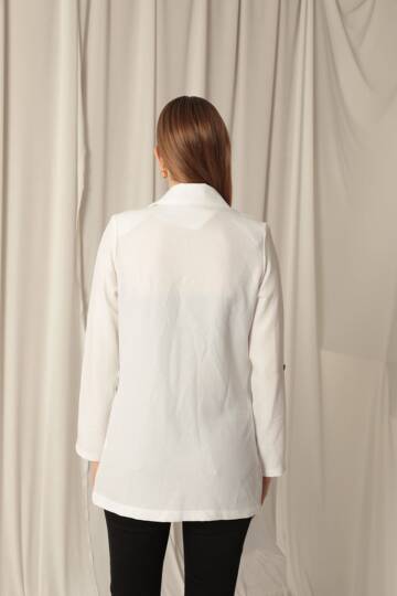 Melanj Keten Kumaş Kadın Ekru Ceket - 5