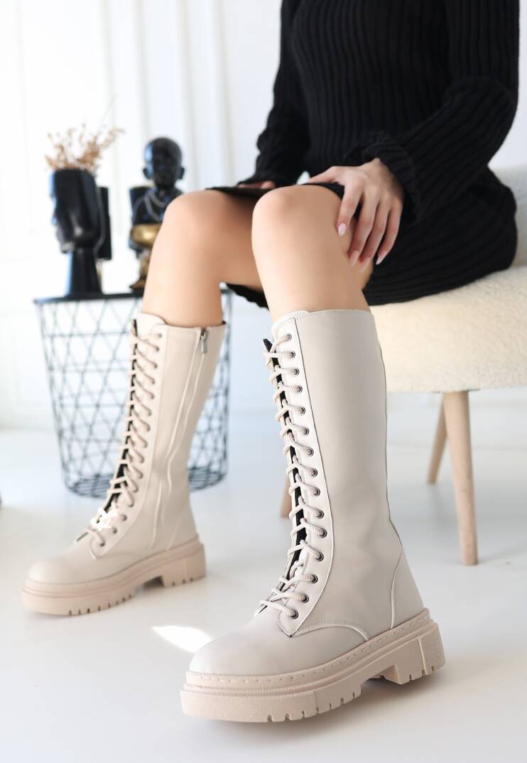 Mennd Bej Cilt Bağcıklı Çizme - 2