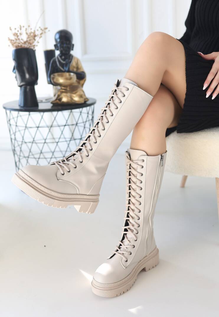 Mennd Bej Cilt Bağcıklı Çizme - 3