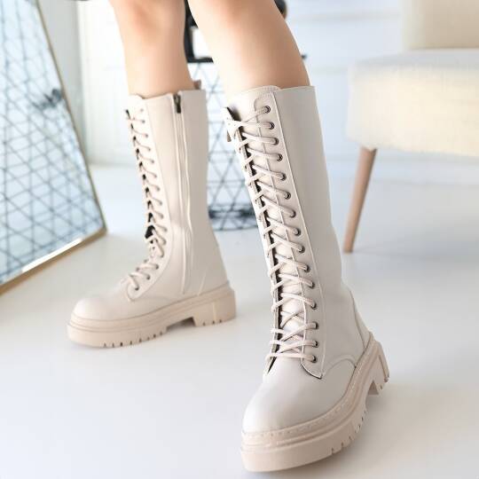 Mennd Bej Cilt Bağcıklı Çizme - 4