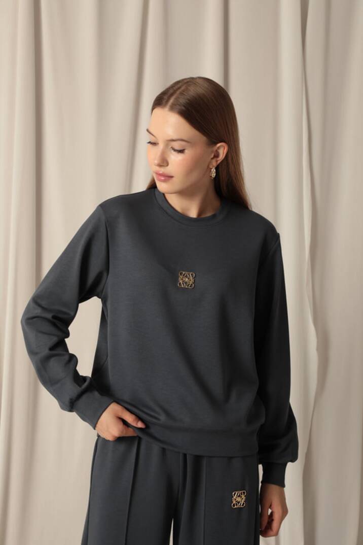 Modal Kumaş Metal Aksesuarlı Kadın Antrasit Takım - 2