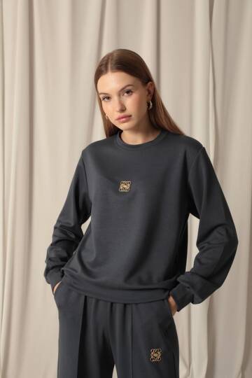 Modal Kumaş Metal Aksesuarlı Kadın Antrasit Takım - 4