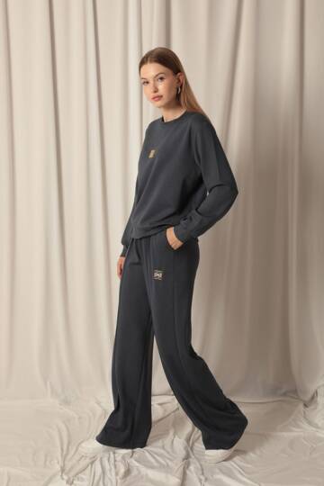 Modal Kumaş Metal Aksesuarlı Kadın Antrasit Takım - 5