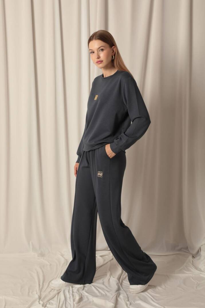 Modal Kumaş Metal Aksesuarlı Kadın Antrasit Takım - 5