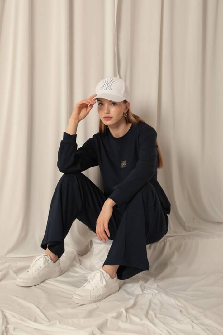 Modal Kumaş Metal Aksesuarlı Kadın Lacivert Takım - 2