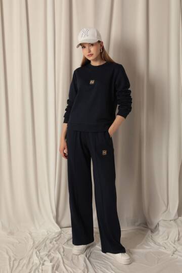 Modal Kumaş Metal Aksesuarlı Kadın Lacivert Takım - 4