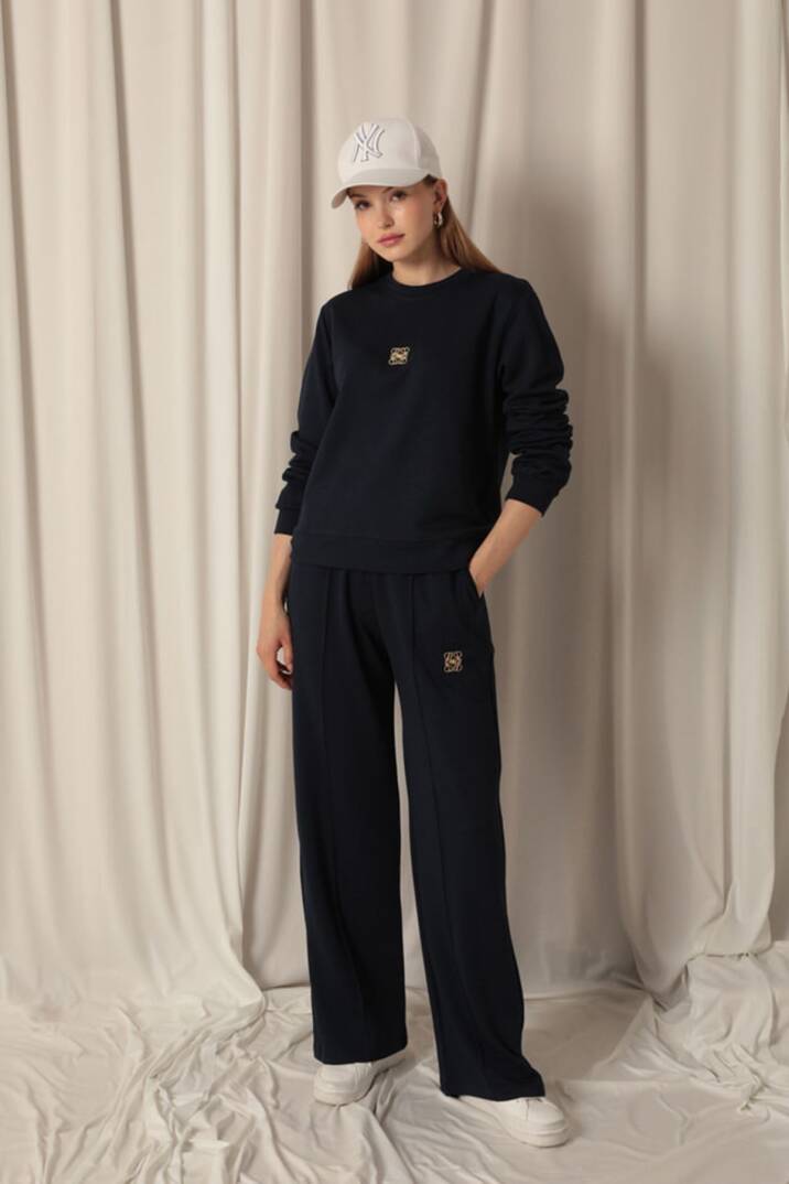 Modal Kumaş Metal Aksesuarlı Kadın Lacivert Takım - 4