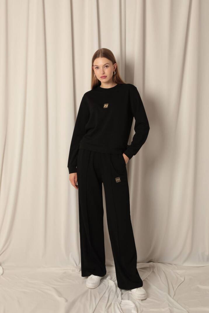 Modal Kumaş Metal Aksesuarlı Kadın Siyah Takım - 2