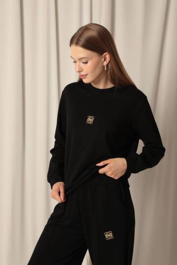 Modal Kumaş Metal Aksesuarlı Kadın Siyah Takım - 3