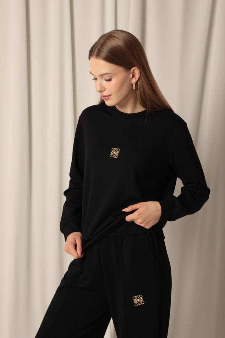 Modal Kumaş Metal Aksesuarlı Kadın Siyah Takım - 3