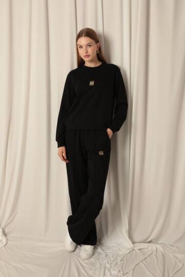 Modal Kumaş Metal Aksesuarlı Kadın Siyah Takım - 4