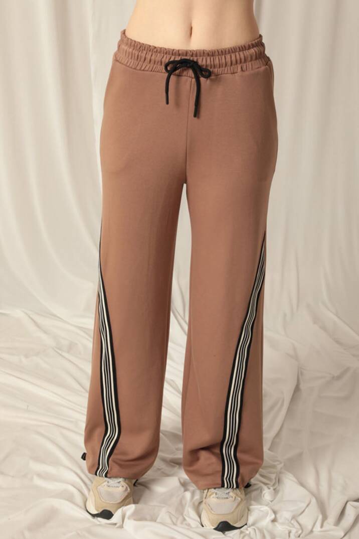 Modal Kumaş Şeritli Kadın Kahve Takım - 4